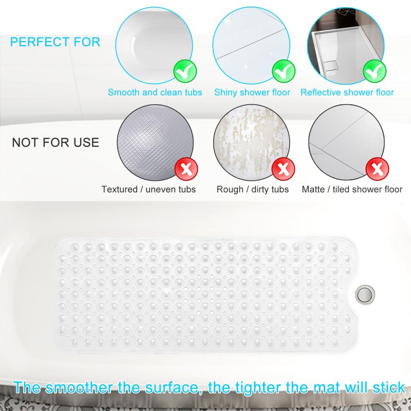 Sheepping Upgrade Baby Bath Mat Non Slip Extra Long Bathtub Mat for Kids 40 X 16 Inch - Eco Friendly Bath Tub Mat with 200 Big Suction Cups,Machine Washable Shower Mat,Clear - Image 2